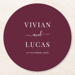 Modern Burgundy Formell Minimal Bröllop Underlägg Papper Rund