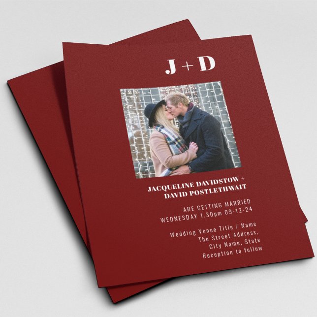 Modern Burgundy-foto för inbjudan till budgetbröll Flygblad (Skapare uppladdad)
