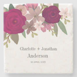 Modern Burgundy Garden Flowers Bröllop par Namn Stenunderlägg