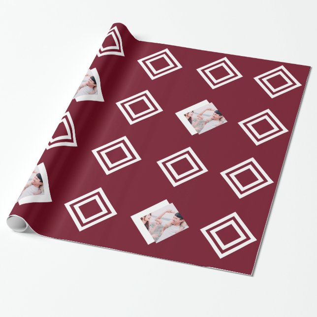 Modern burgundy Geometric Photo Skriv ut jul Presentpapper (Utrullad)
