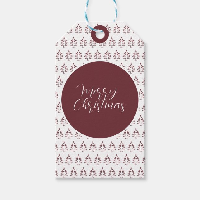 Modern Burgundy God jul Träd Presentetikett (Framsidan)