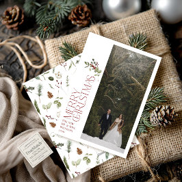 Modern Burgundy God jul Typography Photo Julkort