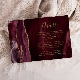 Modern Burgundy Gold Agate Wedding Details Tilläggskort