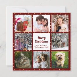 Modern burgundy Gold Foil Dot åttafoto Collage Julkort