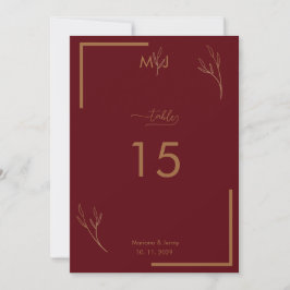 Modern Burgundy Golden Border Wedding Table Number Inbjudningar