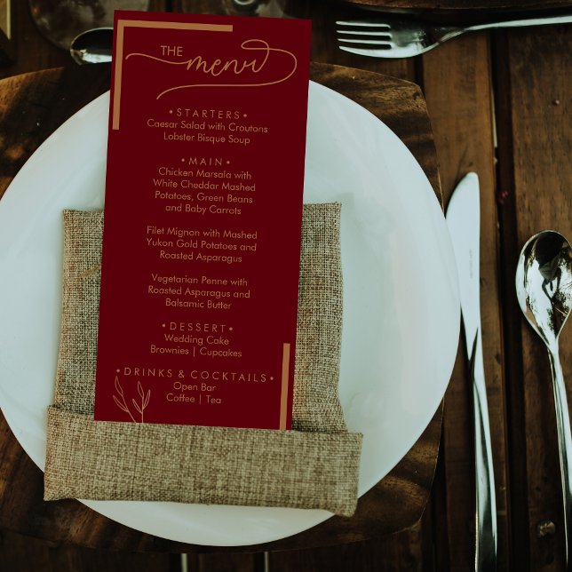 Modern Burgundy Golden Leaflet Monogram Flat Menu Meny (Skapare uppladdad)