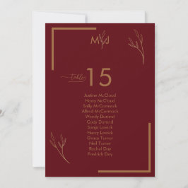 Modern Burgundy Guests Seating List Table Number Inbjudningar