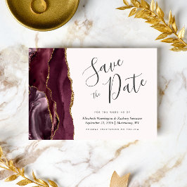 Modern Burgundy Guld Agat Rosa Spara Datum Inbjudningar