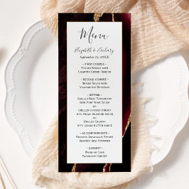 Modern Burgundy Guld Agate Bröllop Meny