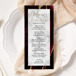 Modern Burgundy Guld Agate Marble Bröllop Meny