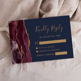 Modern burgundy Guld Agate Navy Blue Bröllop OSA Kort