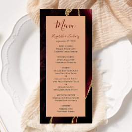 Modern Burgundy Guld Agate Peach Bröllop Meny
