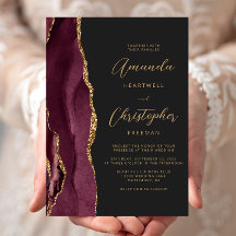 Modern Burgundy Guld Agate-skript Skiffer Bröllop