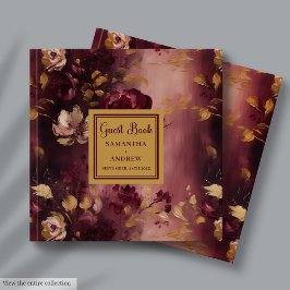Modern Burgundy Guld Boho Bröllop Guest Bok