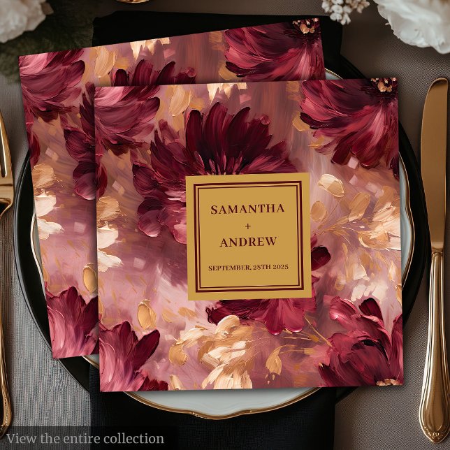 Modern burgundy Guld  Bröllop-Pappra blöjor Pappersservett (Modern Burgundy Gold Blush Wedding Paper Napkins)