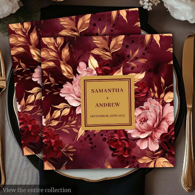 Modern burgundy  Guld Bröllop-Pappra servetter (Modern Burgundy Blush Gold Wedding Paper Napkins)