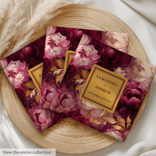 Modern  burgundy Guld Bröllop Trasa Napkins Pappersservett (Modern Blush Burgundy Gold Wedding Cloth Napkins)