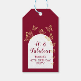 Modern burgundy Guld Butterflies Fabulous Birthday Presentetikett