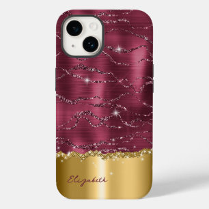 Modern Burgundy Guld Faux Glitter Monogram Fodral