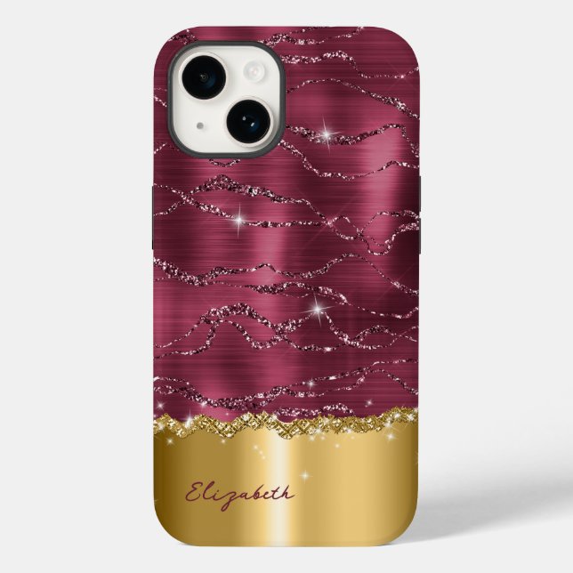 Modern Burgundy Guld Faux Glitter Monogram Fodral (Baksida)