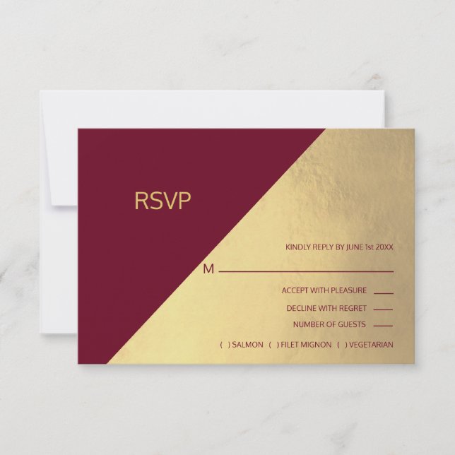 Modern Burgundy & Guld Foil OSA Menu Bröllop (Framsida)