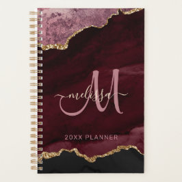 Modern Burgundy Guld Glitter Agate Monogram 2024