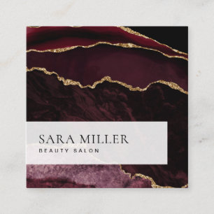Modern Burgundy Guld Glitter ser marmor Agate Fyrkantigt Visitkort
