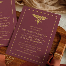 Modern Burgundy Guld Nursing School RN Studenten Inbjudningar