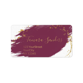 Modern Burgundy Guld Paint Strokes - Adressetikett