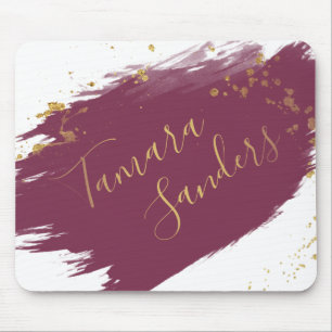 Modern Burgundy Guld Paint Strokes - Mousepad Musmatta