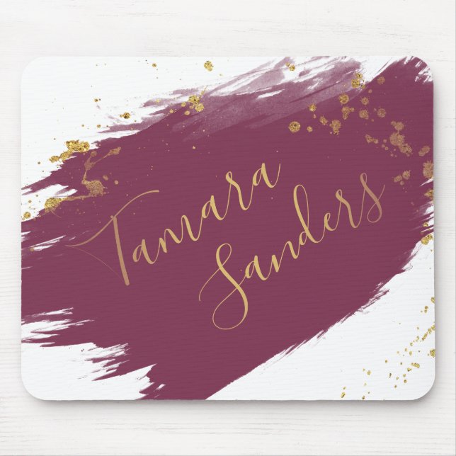 Modern Burgundy Guld Paint Strokes - Mousepad Musmatta (Framsidan)