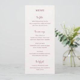 Modern Burgundy Handskriven Skrift Elegant Bröllop Meny