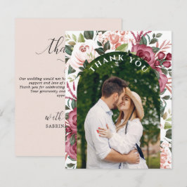 Modern Burgundy Ivory Cream Rosa Blommigt Photo Tack Kort