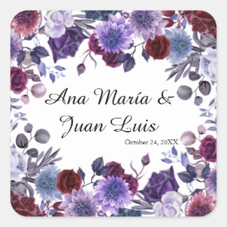 Modern Burgundy Lavender Dusty Blue Floral White Fyrkantigt Klistermärke