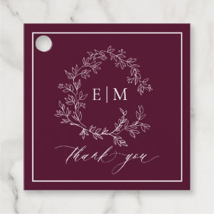 Modern burgundy Leafy Vapensköld Monogram Bröllop Gåvor Etiketter