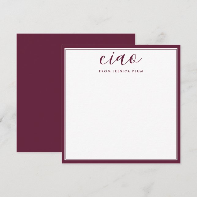 Modern Burgundy Lila Ciao Correspondence Anteckningskort (Fram/baksida)