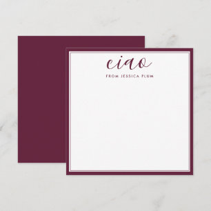 Modern Burgundy Lila Ciao Correspondence Anteckningskort