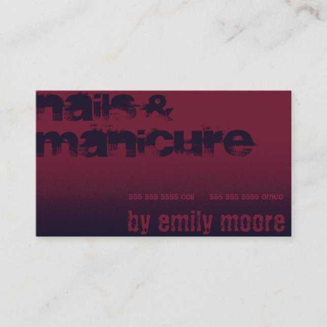 Modern Burgundy Lila Nail Art Designer ManicuBotne Visitkort (Framsida)