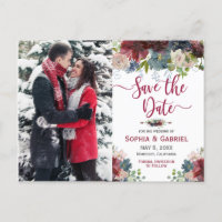 Modern Burgundy Marin Blommig Save the Date Foto