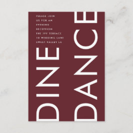 Modern Burgundy Maroon Monogram DINE DANCE Bröllop Tilläggskort