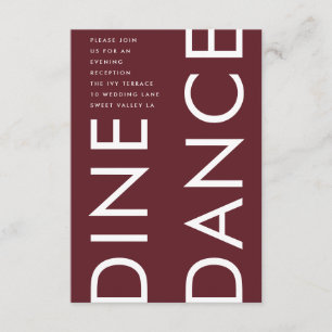 Modern Burgundy Maroon Monogram DINE DANCE Bröllop Tilläggskort