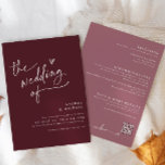 Modern Burgundy/Merlot Handwrite Heart Bröllop Inbjudningar<br><div class="desc">Den här moderna och roligt bröllopsinbjudan innehåller "bröllop of" och ett hand plockade-hjärta i ett roligt merlot/burgundy vin handskriftsskript. Baksidan är dammig och innehåller dina bröllop-detaljer. Den är helt modern,  enkel och minimalistisk.</div>