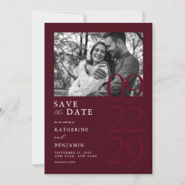 Modern Burgundy Minimalist Photo Wedding Spara Datumet