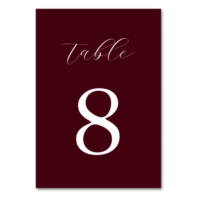 Modern Burgundy Minimalist Wedding  Bordsnummer (Framsidan)