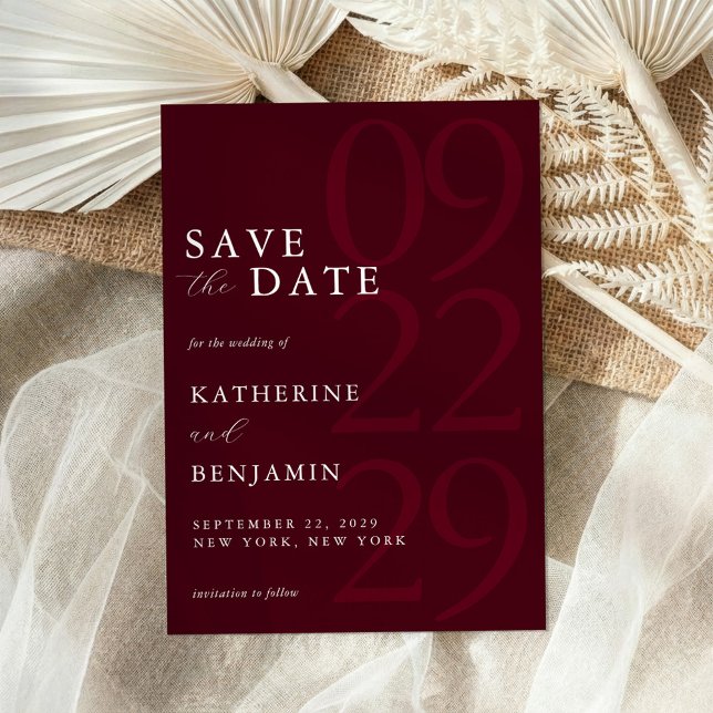 Modern Burgundy Minimalist Wedding Spara Datumet (Skapare uppladdad)