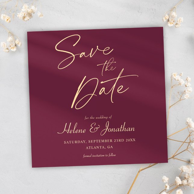 Modern Burgundy-minimalistisk Elegant bröllop Spara Datumet (Modern Burgundy Minimalist Elegant Wedding Save The Date)