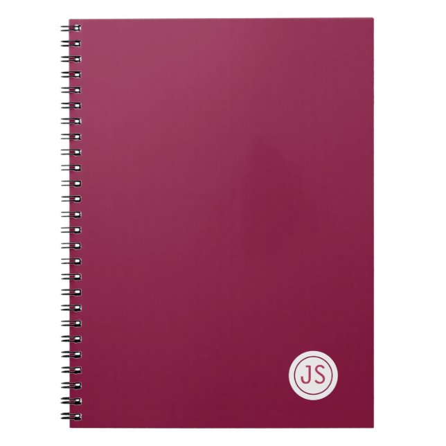 Modern Burgundy Monogram Anteckningsbok (Framsidan)
