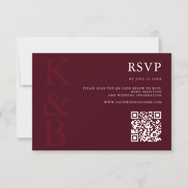 Modern Burgundy Monogram Minimalist Wedding OSA Kort (Framsida)