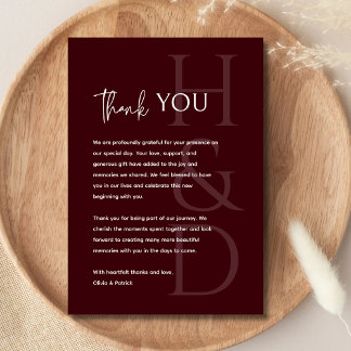 Modern Burgundy Monogram Minimalist Wedding Tack Kort