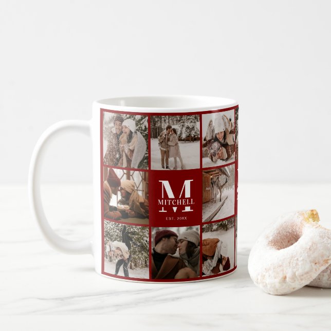 Modern Burgundy Multi Photo Collage Keepsak Kaffemugg (Med munk)